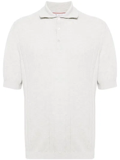 Brunello Cucinelli Knitted Polo Shirt In Grey