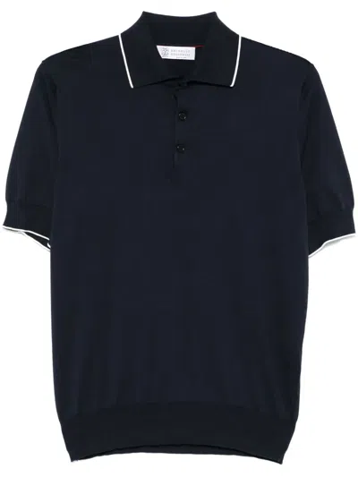Brunello Cucinelli Knitted Polo Shirt In Blue