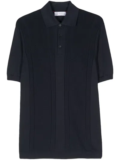 Brunello Cucinelli Knitted Polo Shirt In Blue