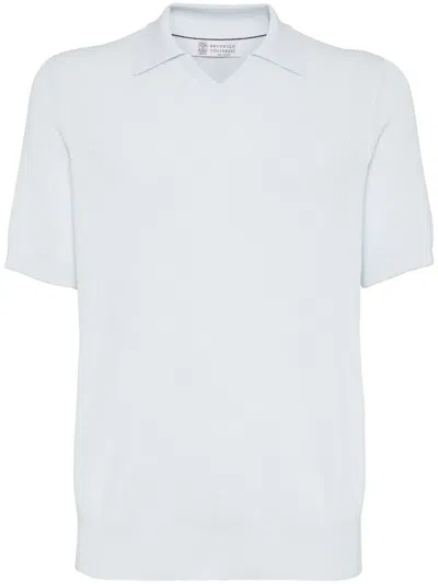 Brunello Cucinelli Knitted Polo Shirt In Blue