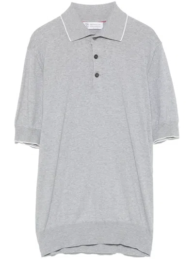 Brunello Cucinelli Knitted Polo Shirt In Grey