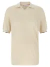 Brunello Cucinelli Light Grey Ribbed Knit Cotton Polo Collar Sweater For Men In Neutral