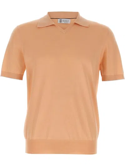 Brunello Cucinelli Knitted Polo Shirt In Orange