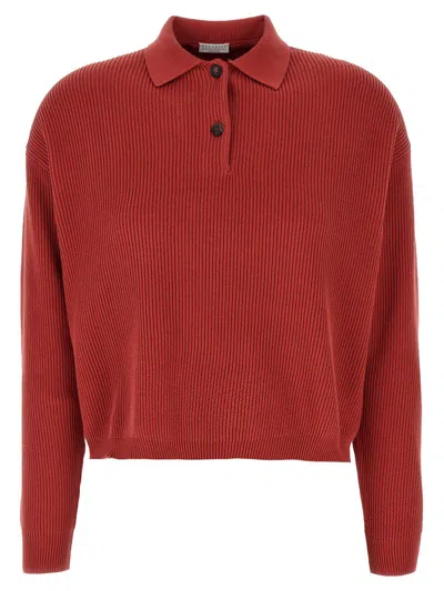 Brunello Cucinelli Knitted Polo Shirt In Red