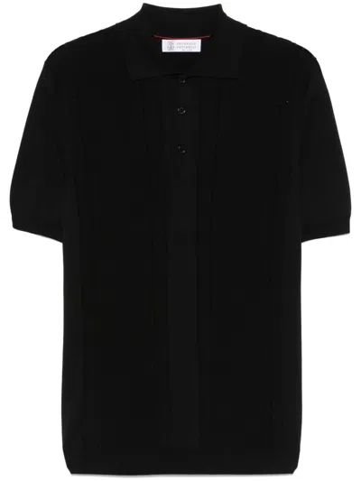 Brunello Cucinelli Knitted Polo Shirt In Schwarz