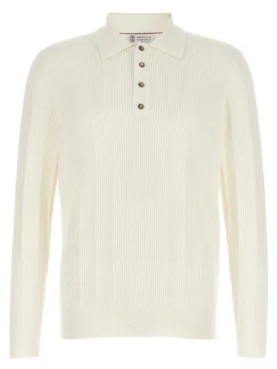 Brunello Cucinelli Knitted Polo Shirt In White
