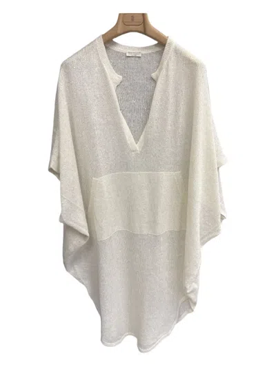Brunello Cucinelli Knitted Poncho In White