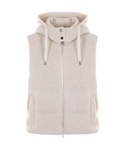 Brunello Cucinelli Knitted Quilted Puffer Gilet In White