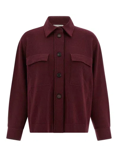 Brunello Cucinelli Knitted Shirt In Burgundy