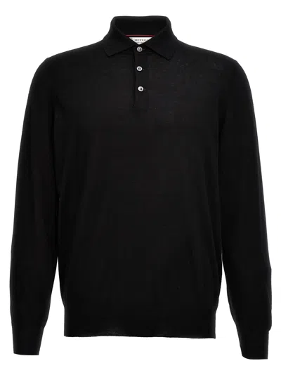 BRUNELLO CUCINELLI KNITTED  SHIRT POLO BLACK
