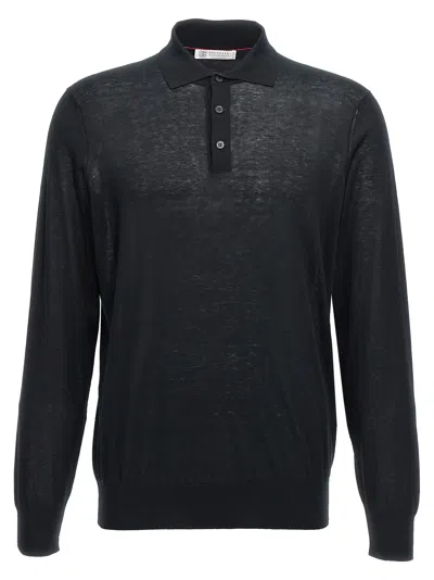 Brunello Cucinelli Knitted Shirt Polo In Black