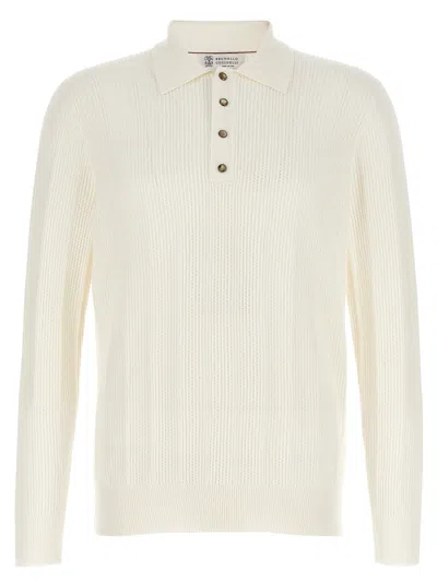 BRUNELLO CUCINELLI KNITTED  SHIRT POLO WHITE