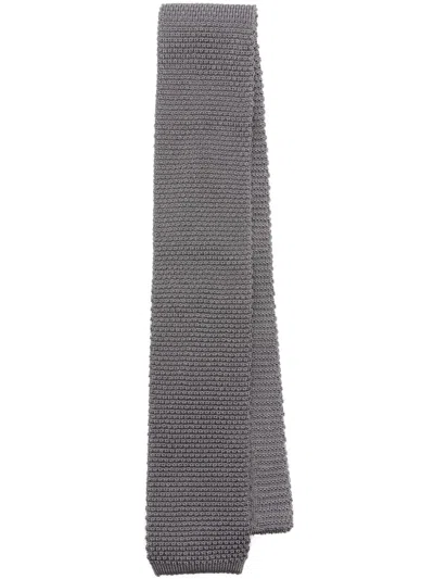 Brunello Cucinelli Knitted Silk Tie In Grey