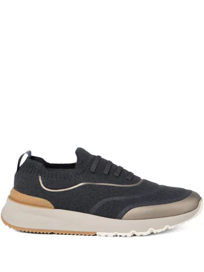 Brunello Cucinelli Knitted Slip-on Sneakers In Black