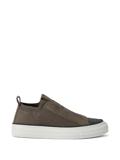 Brunello Cucinelli Knitted Slip-on Sneakers In Brown