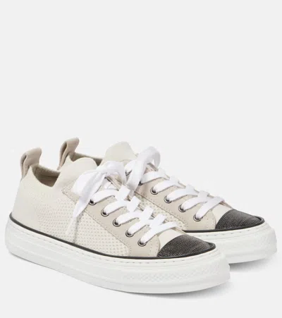 Brunello Cucinelli Knitted Slip-on Sneakers In White