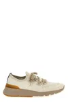 Brunello Cucinelli Cotton Sneakers In Ivory With Front Lace-up Fastening