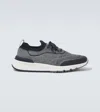Brunello Cucinelli Runners In Techno Cotton Knit With Termonastrature Shoes In Blue