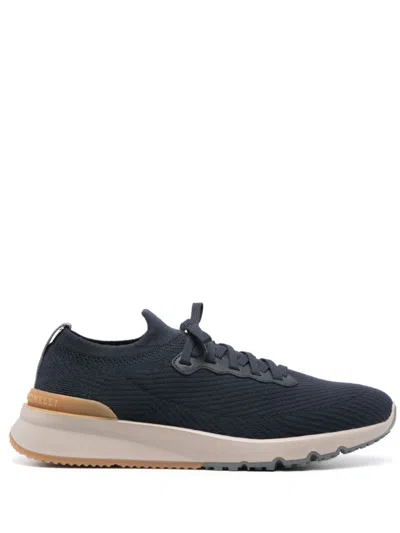 Brunello Cucinelli Ribbed-jersey Cotton Sneakers In Blue