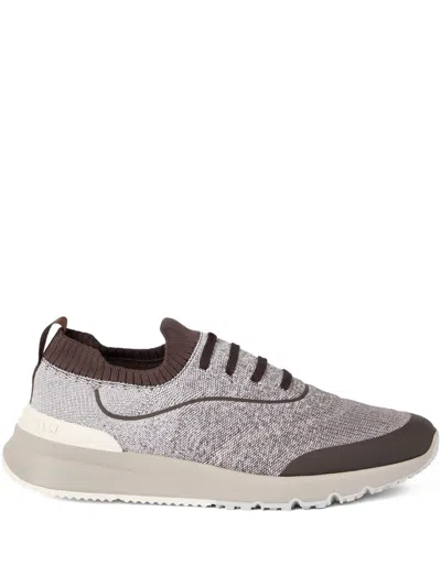 Brunello Cucinelli Knitted Sneakers In Brown
