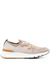 Brunello Cucinelli Mesh-panel Lace-up Sneakers In Brown