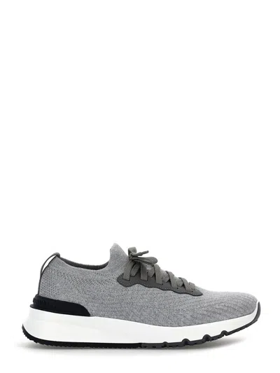 Brunello Cucinelli Knitted Running Shoes In Gray