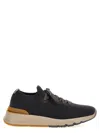 Brunello Cucinelli Leather-trimmed Stretch-knit Sneakers In Blue