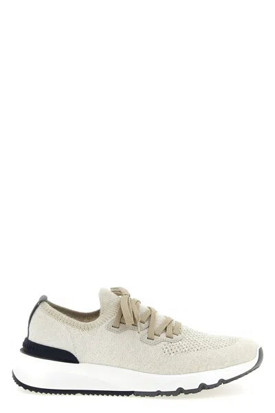 Brunello Cucinelli Knitted Sneakers In Sand