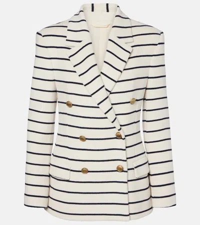 Brunello Cucinelli Knitted Striped Cotton Blazer In White
