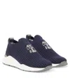 Brunello Cucinelli Sneakers Aus Strick Mit Veloursleder In Blau