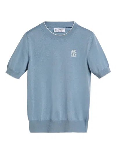 Brunello Cucinelli Kids' Knitted T-shirt In Blue