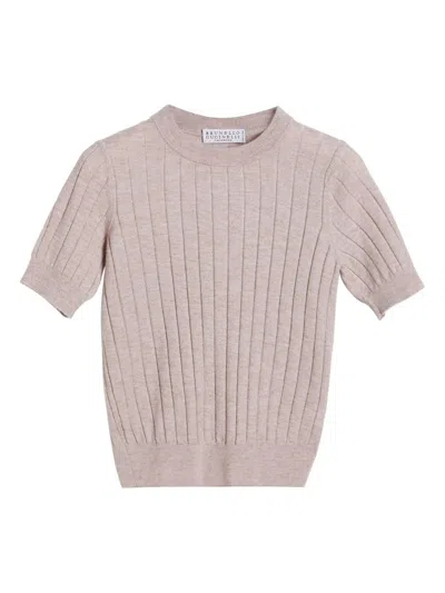 Brunello Cucinelli Kids' Knitted T-shirt In Pink