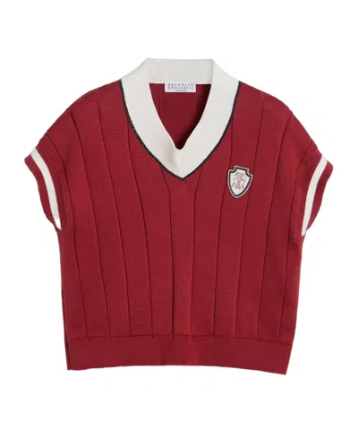 Brunello Cucinelli Kids' Knitted T-shirt In Red