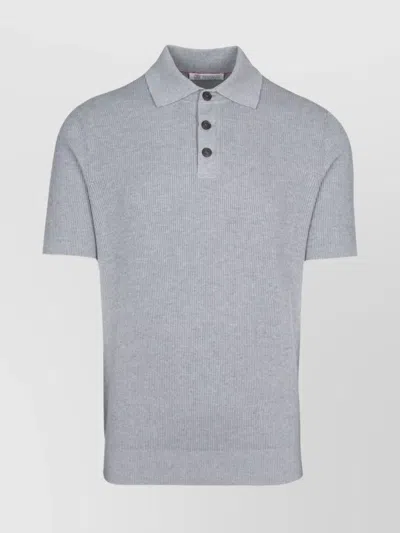 Brunello Cucinelli Knitted Texture Polo Shirt In Gray