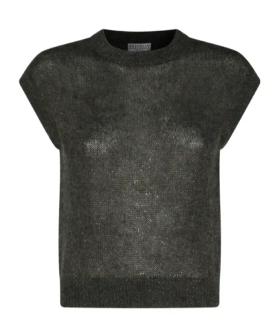 Brunello Cucinelli Knitted Top In Gray