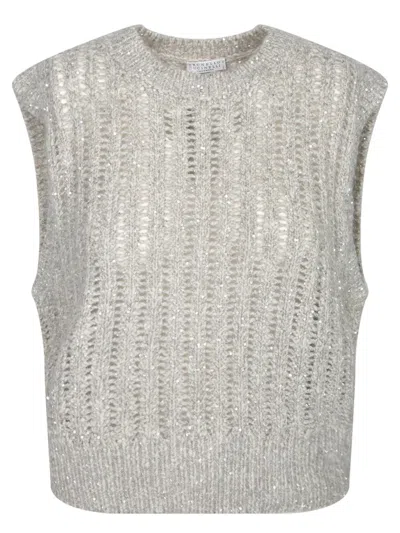 Brunello Cucinelli Knitted Vest In Gray