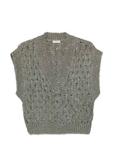 Brunello Cucinelli Knitted Vest In Green