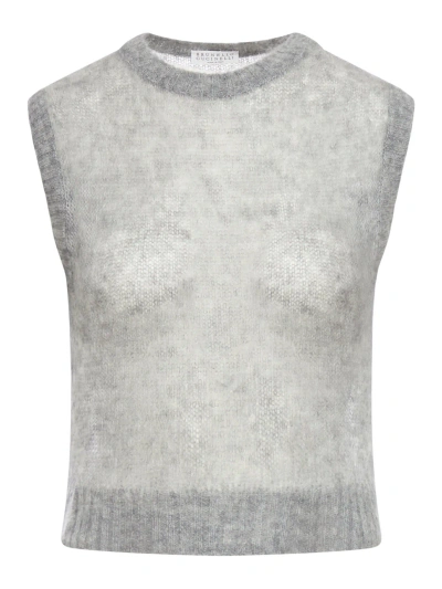 Brunello Cucinelli Knitted Vest In Grey