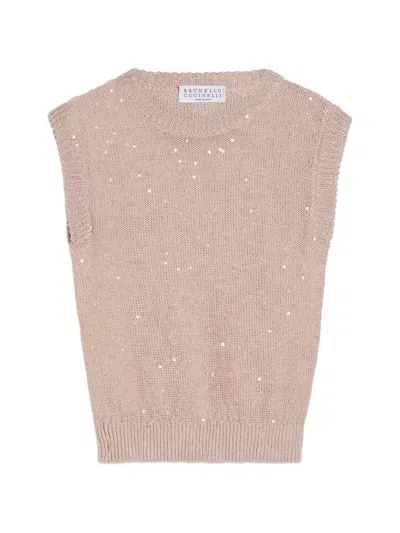 Brunello Cucinelli Kids' Knitted Vest In Pink