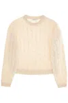 Brunello Cucinelli Wool-mohair Cable-knit Sweater In Beige