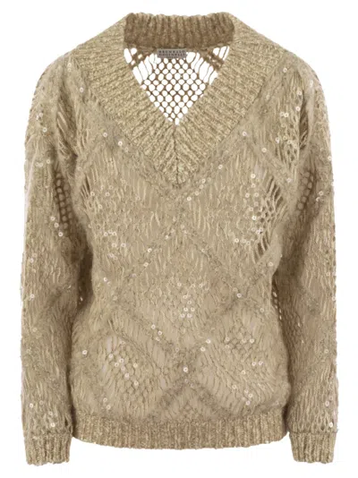 Brunello Cucinelli Knitted Wool-blend Sweater In Beige