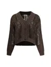 Brunello Cucinelli Brown Cotton Ribbed Net Cardigan