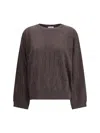 Brunello Cucinelli Sequined Vertical Striped Knitwear In Brown