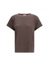 Brunello Cucinelli Shimmering Metallic Knit T-shirt In Brown