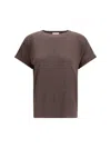 Brunello Cucinelli Shimmering Metallic Knit T-shirt In Brown