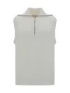 Brunello Cucinelli Ribbed Cotton High Collar Sleeveless Vest In White