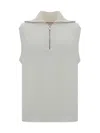 Brunello Cucinelli Ribbed Cotton High Collar Sleeveless Vest In White