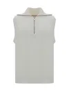 Brunello Cucinelli Ribbed Cotton High Collar Sleeveless Vest In White