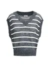 Brunello Cucinelli Dazzling Striped Net Knit Linen Sweater