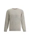 Brunello Cucinelli Grey Melange Cashmere Sweater In Gray